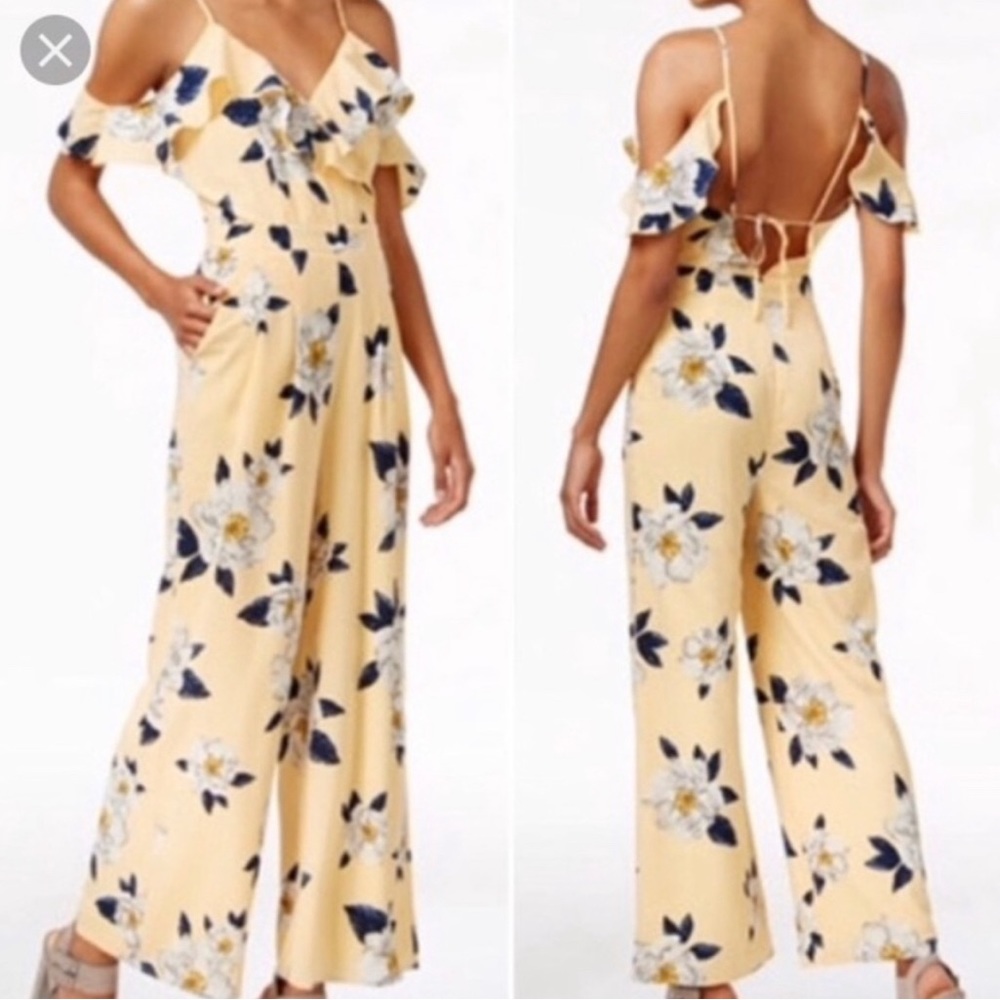 J by JOA Yellow Ruffle Floral Jumpsuit